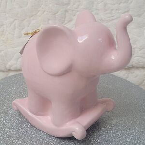 Lila and Jack Pink Elephant Piggy Bank Ceramic Rocking Horse Style New Rare